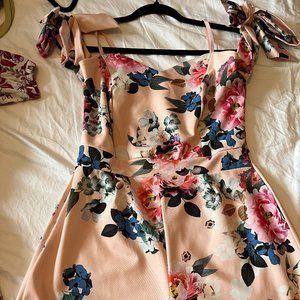 Pink Floral Fitted Venus Romper with Bow Sleeves